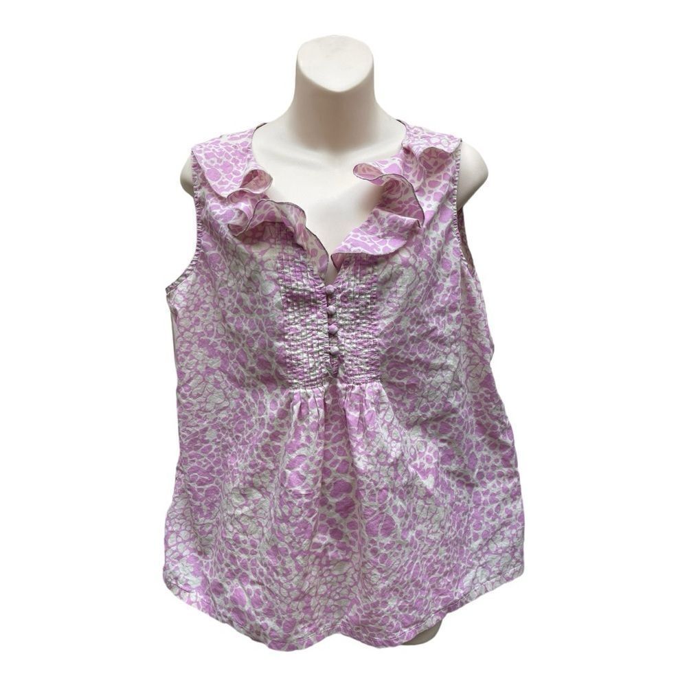 Ann Taylor Loft Pink SleevelessV-Neck Ruffle Blouse Size XXL Office Casual EUC